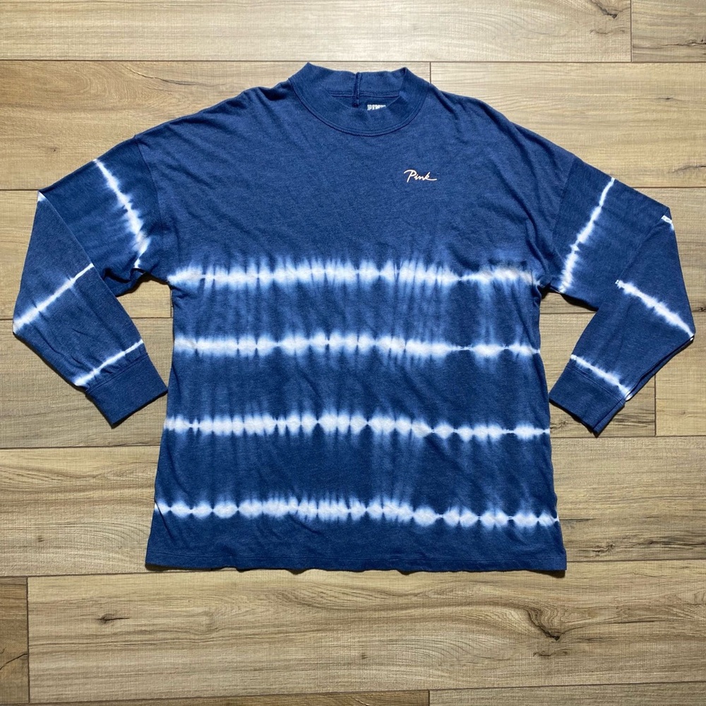 Victoria's Secret PINK Womens Tie Dye Long Sleeve Shirt Size Small Blue White